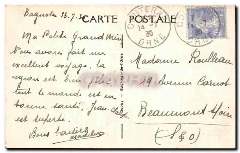Bagnoles-de-l'Orne — Ansicht des See-Casinos — Verlag A. Dupuy, Nr. 34 - Rückseite