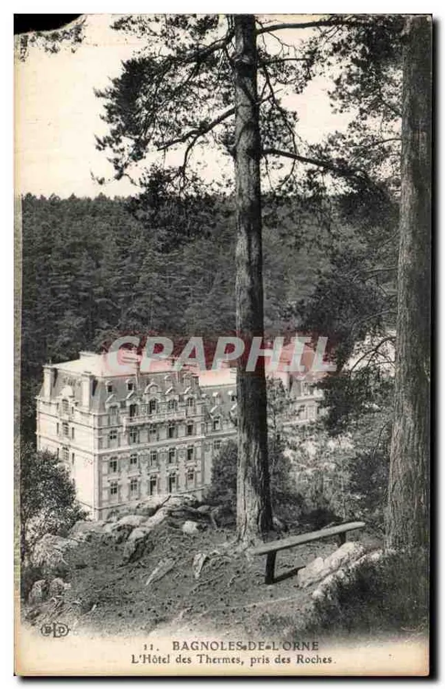 Bagnolles-de-l'Orne — Das Thermalhotel, Ansicht von den Felsen — Imp. Le Deley, Paris - Vorderseite