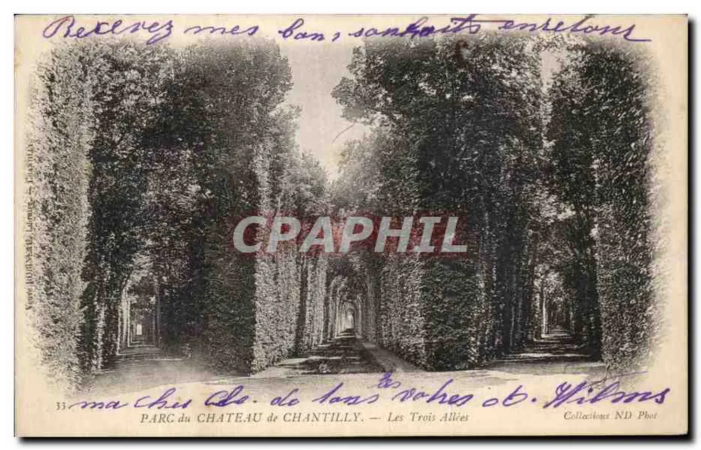 Park des Schlosses Chantilly — Die Drei Alleen — Verlag ND Phot - Vorderseite