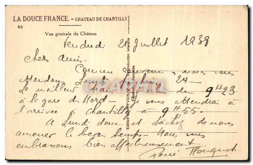 Castelo de Chantilly — Vista geral — Edição Yvon, n°15 - Verso