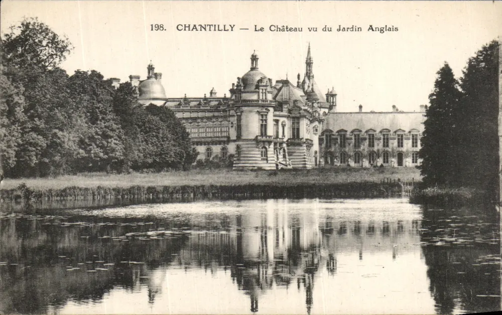 Chantilly — Ansicht des Schlosses vom englischen Garten — A. Bourdier, Versailles, n°198 - Vorderseite