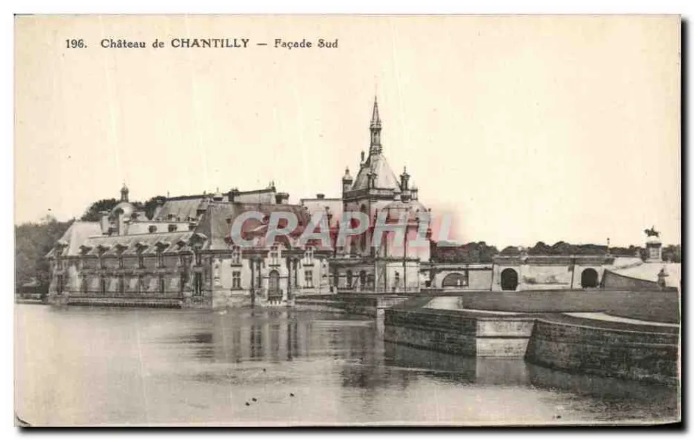Castelo de CHANTILLY — Fachada Sul — Editor A. Bourdier, Versailles - Frente
