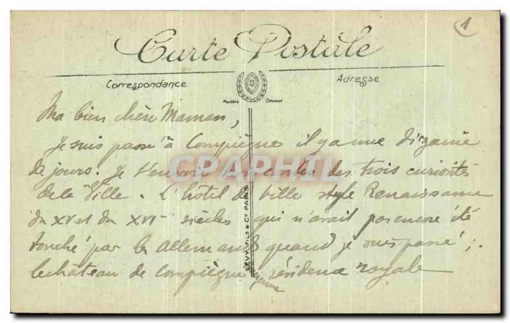 Compiègne — O Palácio de Ville — L.L. — n°1 - Verso