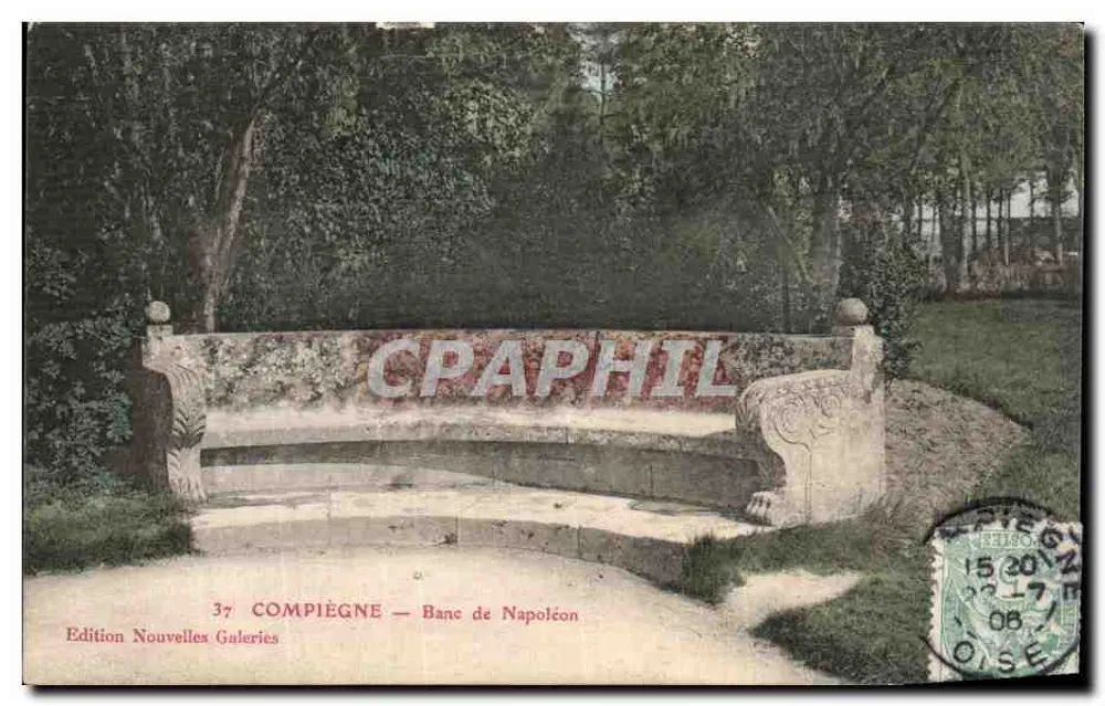Compiègne — Banco de Napoleão — Edição Nouvelles Galeries - Frente