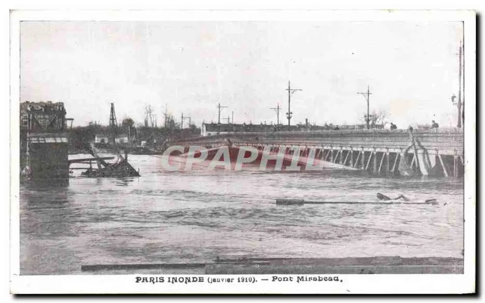 Paris inundado (janeiro 1910) — Ponte Mirabeau — Graphphil - Frente