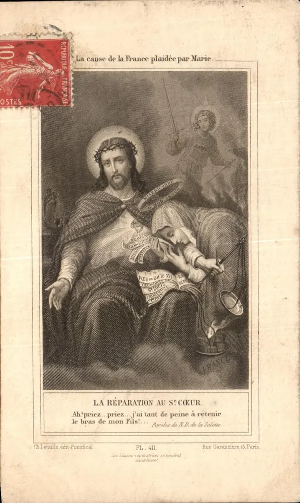 Jesu-Cristo com o Sagrado Coração — A causa da França defendida por Maria — Ch. Letaille, editor, PL. 911 - Frente