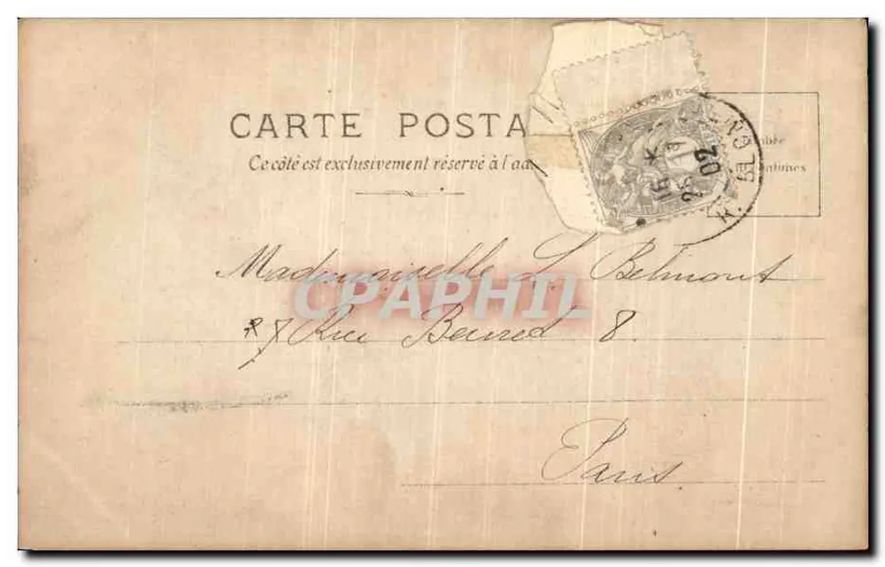 Frau in weißem Kleid und Hut mit Federn — Serie 18e Nr. 13 — Robinson, S.I.P. Paris - Rückseite