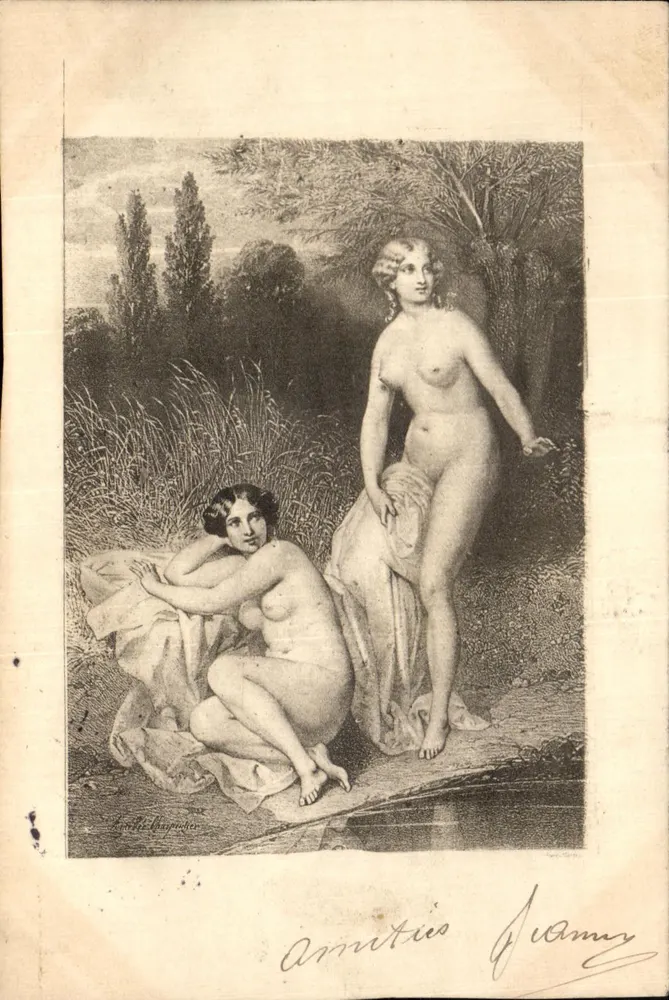Due nudità — incisione firmata 'F. Vamzy' — editore 'F. Vamzy' - Recto
