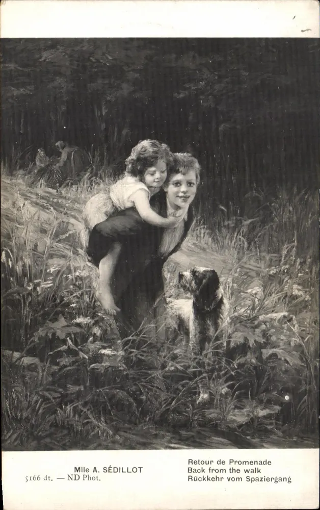 Kinder und Hund in der Natur — Mlle A. SÉDILLLOT — Nr. 5166 dt - Vorderseite