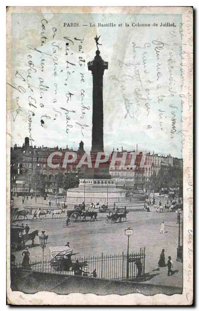 Paris — La Bastille und die Siegessäule — Ansichtskarte - Vorderseite