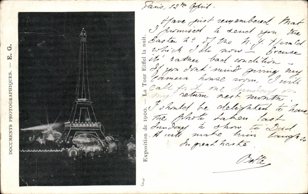 A Torre Eiffel à noite — Exposição de 1900 — E.G. — Documents Photographiques - Frente
