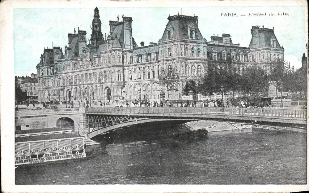 Paris — O Hotel de Ville — vista com ponte e Sena - Frente