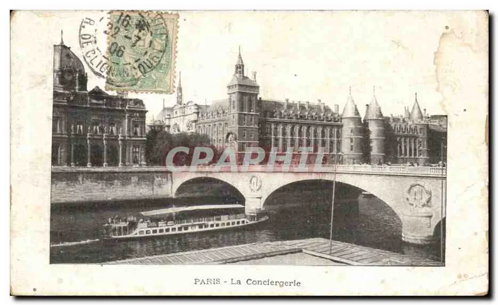 PARYŻ - Kwatera Conciergerie — widok mostu i rzeki — wydawca nie widoczny - Awers