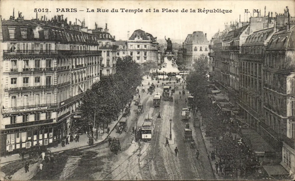 Paris — Die Rue du Temple und die Place de la République — E. M. - Vorderseite