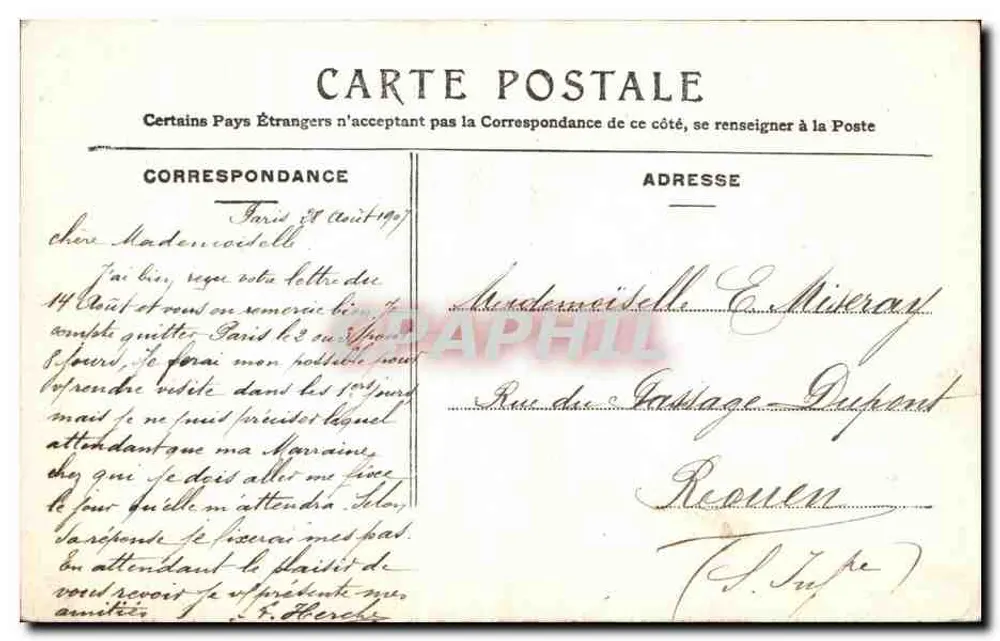 Paris — Porta Saint-Denis — lembrança de amizades — A. Berèche - Verso
