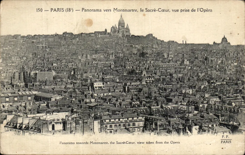 Paris (18. Bezirk) — Panorama in Richtung Montmartre, Sacré-Cœur, Aufnahme vom Opernhaus — F.F. PARIS - Vorderseite