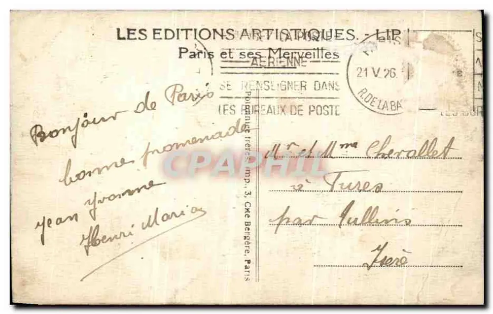 Paris — Die Avenue des Champs-Élysées und die Chevaux de Marie — LIP - Rückseite