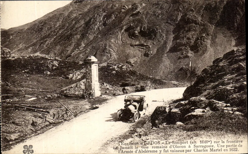 Umgebung von ERDOS - Le Somport (alt 1640m) an der Grenze, wo die römische Straße von Oloron nach Sarrazagose verlief. Ein Teil der Armee von Abderame wurde 1632 von Karl Martel geschlagen. - Vorderseite
