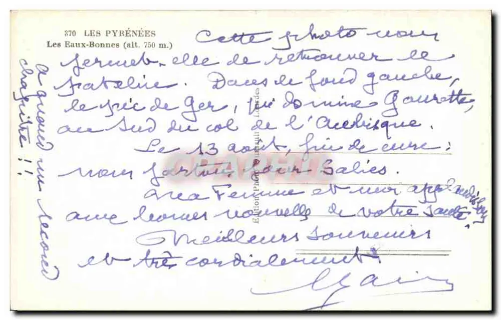 Les Eaux-Bonnes — Os Pirineus — Edição Foto Léonides, n°370 - Verso