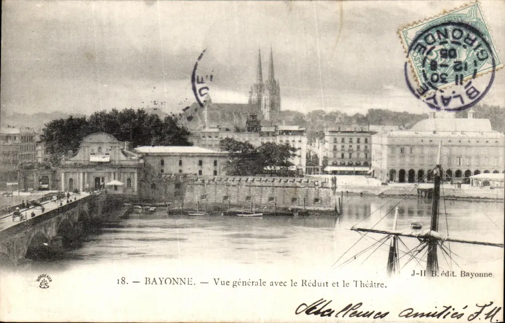 Bayonne — Allgemeiner Blick mit dem Réduit und dem Theater — Verlag J.-H. B. Bayonne - Vorderseite
