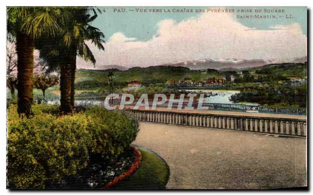 Pau — Blick auf die Pyrenäenreihe vom Square Saint-Martin — LL. - Vorderseite