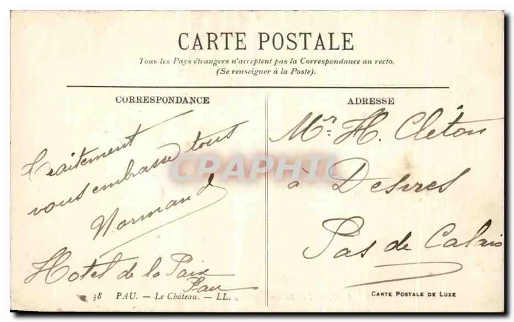 Castelo de Pau — vista do castelo e da capela — Carte Postale de Luxe - Verso