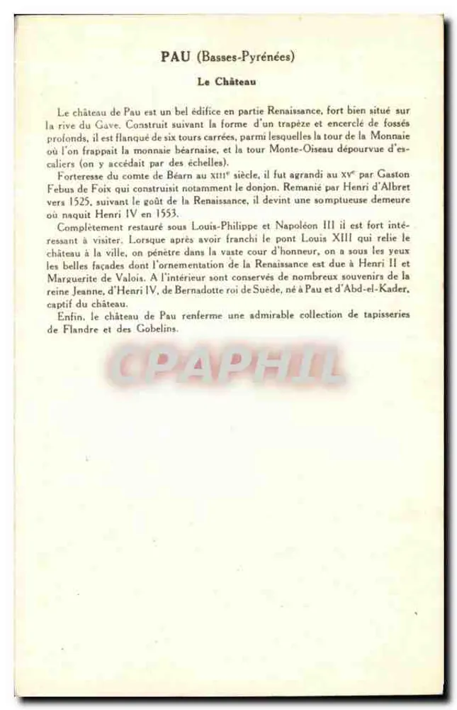 PAU (Basses-Pyrénées) — LE CHÂTEAU — Kolekcja Solution Pautauberge, 7. seria - Rewers
