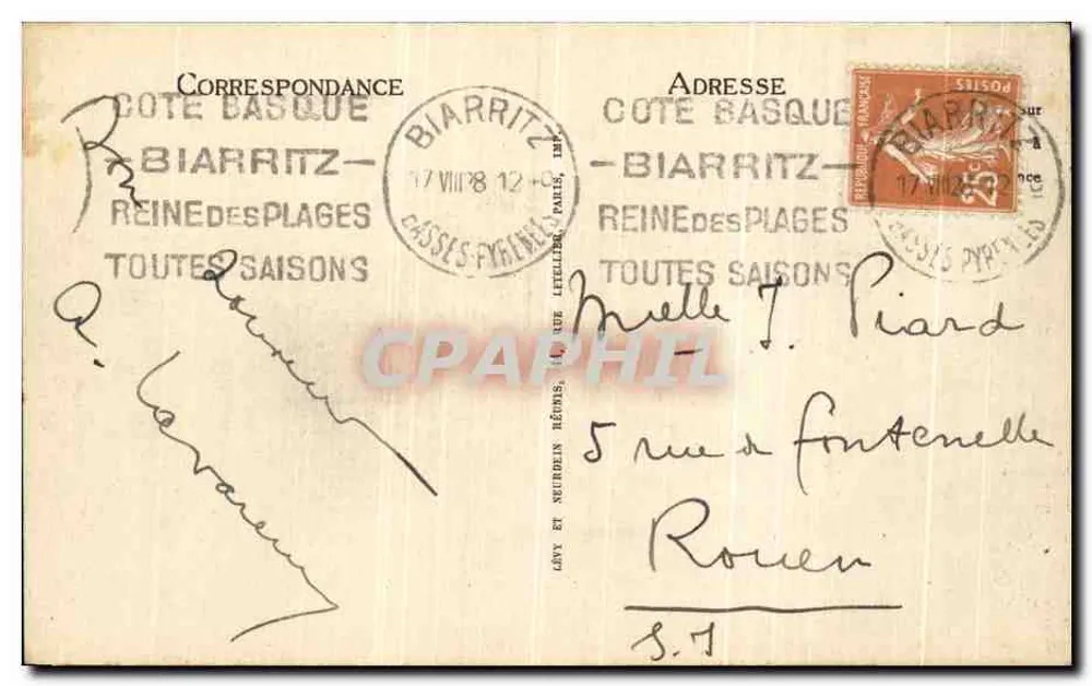 Biarritz — A Atalaya e o Túnel — LL, n°116 - Verso