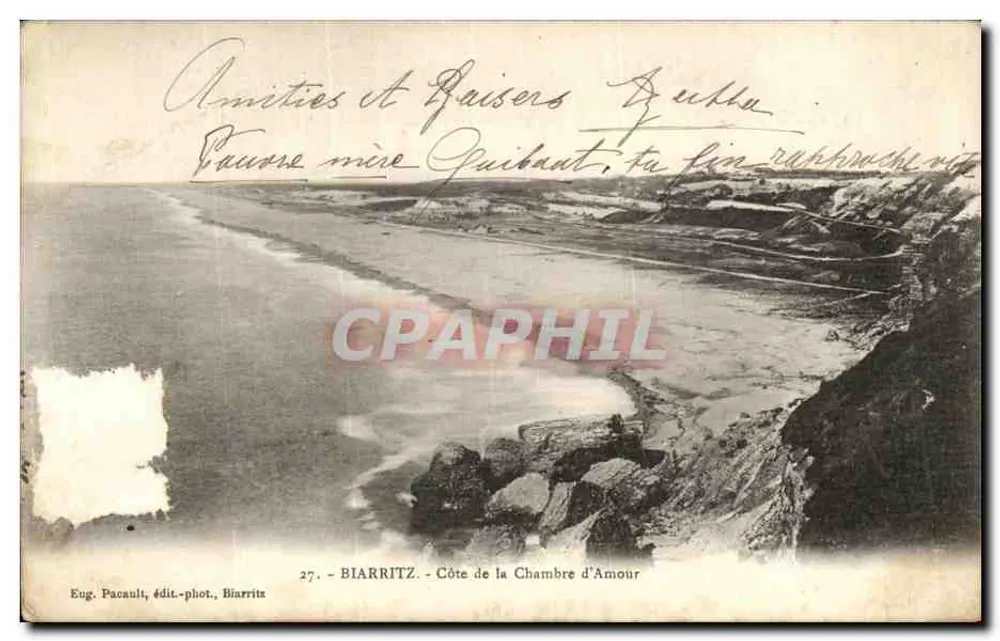 Biarritz - Costa da Câmara de Amor — Eug. Pacault, editor-fotógrafo, Biarritz, n°27 - Frente