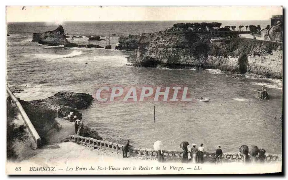 Blarritz — Die Bäder von Port-Vieux in Richtung Felsen der Jungfrau — LL. n°65 - Vorderseite