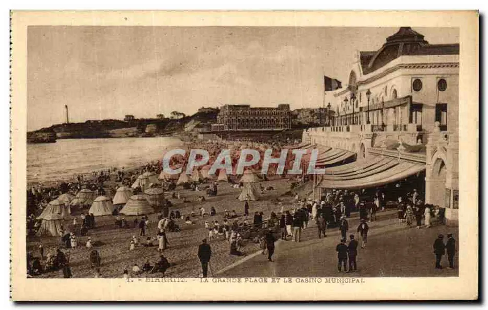 Biarritz — Die Grande Plage und das Municipale Casino — Héliogravure Labouche, Toulouse - Vorderseite