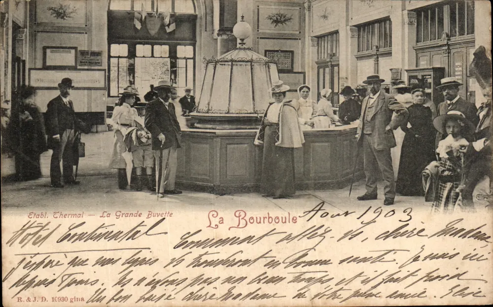 Hôtel Thermal — La Grande Buvette — La Bourboule — Éditeur R.&J.D. 10990 gina - Vorderseite