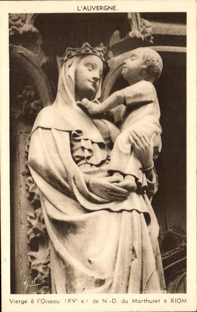 Maria mit Vogel — Statue aus dem 15. Jahrhundert — J. Goutterfangeas, RIOM - Vorderseite