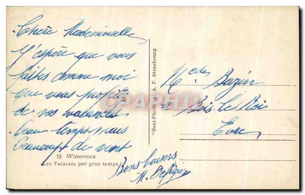 Die Klippen in Wimereux — Sturmzeit — A. F. Strasbourg - Rückseite
