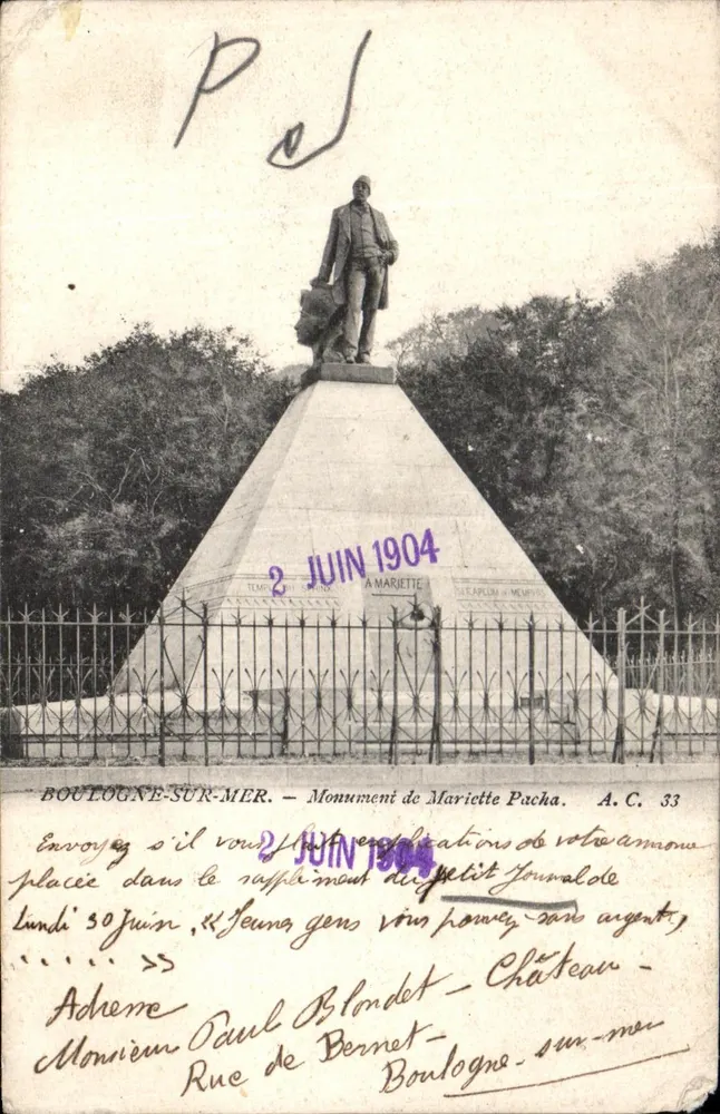 Boulogne-sur-Mer — Monument de Mariette Pacha — éditeur A.C. 33 - Vorderseite