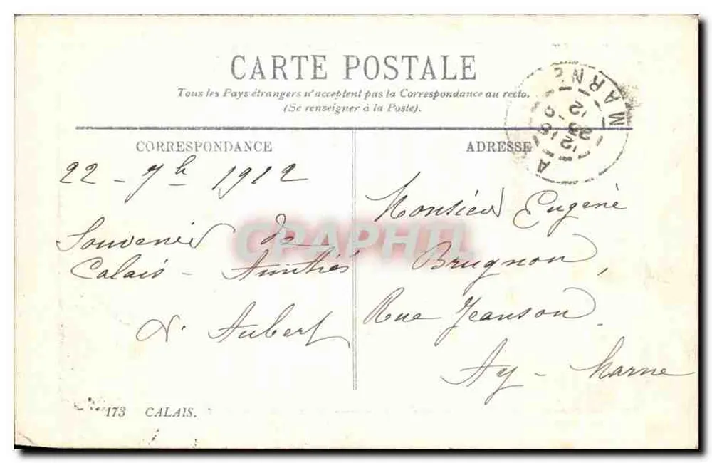 Calais — A Partida da "l'Empress" — Editor não visível - Verso
