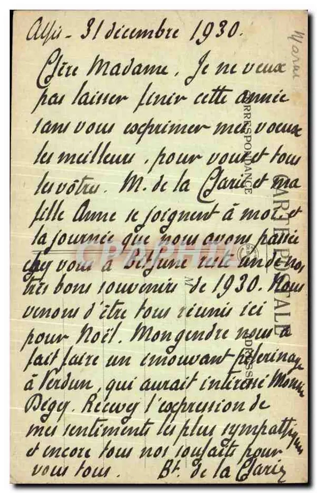 Athis — Le Château (Chambre du Chevalier de Cappy) — OR - Verso