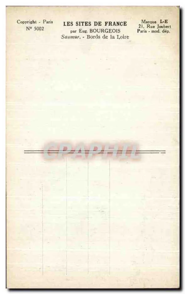 Saumur - Margens do rio Loire — Eug. Bourgeois — série N° 5002 - Verso