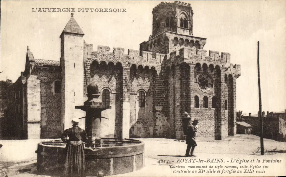 Royat-les-Bains — Die Kirche und die Fontäne — Béguin, St-Gerand, Allier - Vorderseite
