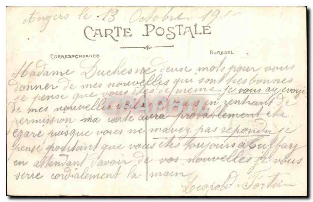 Angers — Place du Ralliement und Rue d'Alsace — Ausgabe 'Au Pêle Mêle' G. Ducardon - Rückseite