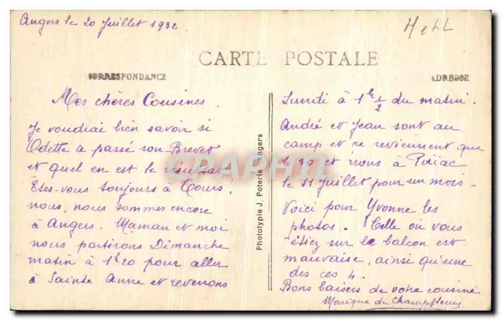 Angers — A Cadeira da Catedral — P.C. n°23 - Verso