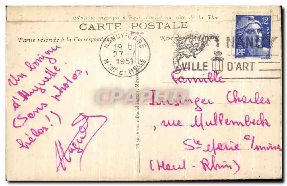 Nancy — O Hotel de Ville — D.D. n°13 - Verso