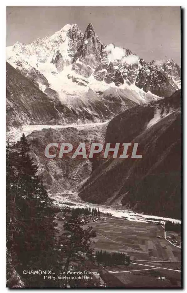 Chamonix — Die Mer de Glace, die Aiguille Verte und der Dru — Éditions Art. Derrochet & David, Nr. 1330 - Vorderseite