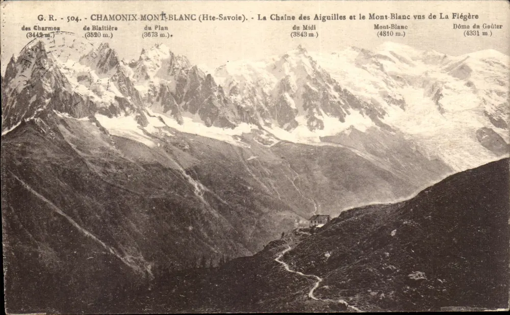 Chamonix-Mont-Blanc (Haute-Savoie) — Die Aiguilles und der Mont-Blanc von La Flégère gesehen — G.R. 504 - Vorderseite