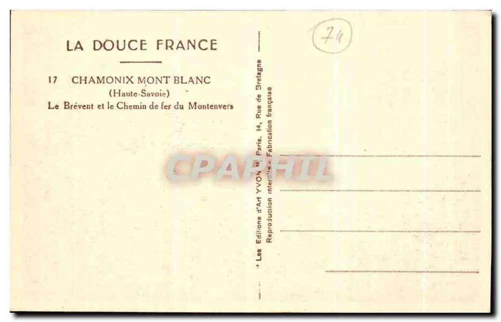 Le Brévent e o Caminho de Ferro do Montenvers — Chamonix Mont Blanc — Edições de Arte YVON - Verso