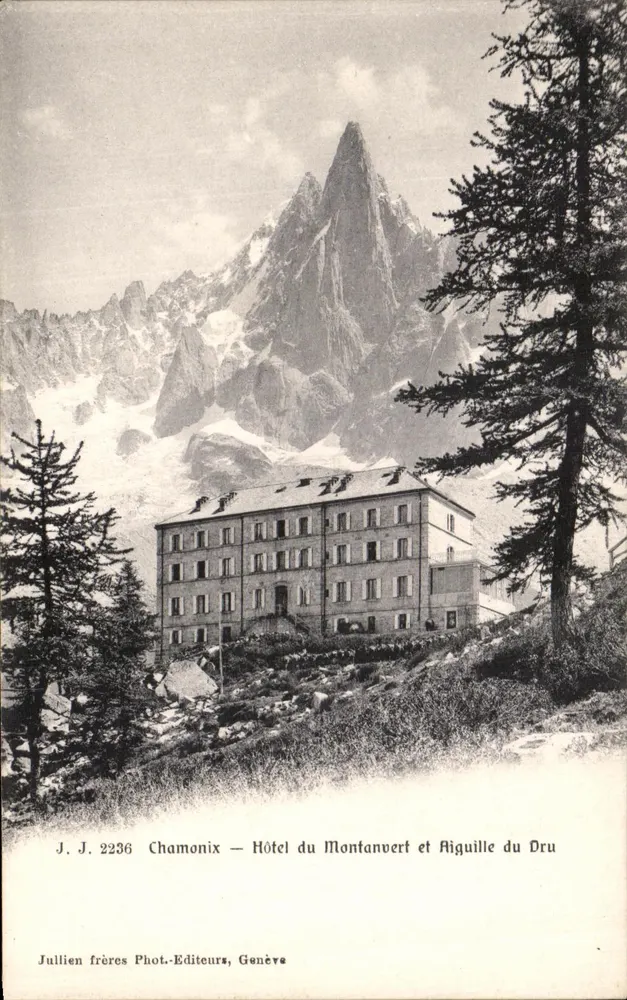 Chamonix — Hotel du Montanvert und Aiguille du Dru — Jullien frères Phot. - Verleger, Genf - Vorderseite
