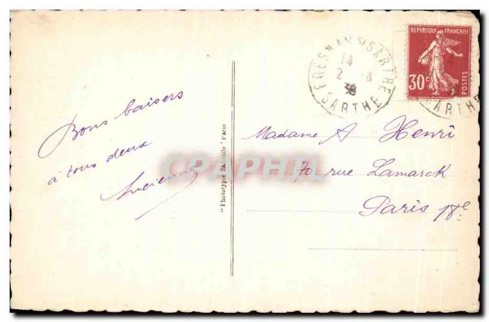 Fresnay-sur-Sarthe — Ufer der Sarthe — Photo-Typ der Stadt, Paris - Rückseite