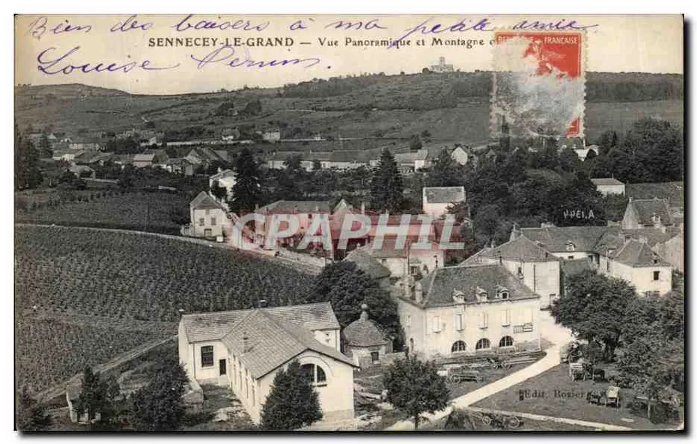 Sennecy-le-Grand — Panoramablick und Berg — Verlag Bosser - Vorderseite
