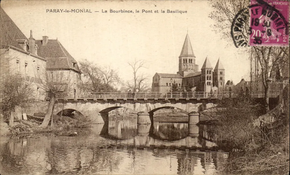 PARAY-le-MONIAL — La Bourbince, le Pont et la Basilique — éditeur LION VORBOUXON - Vorderseite