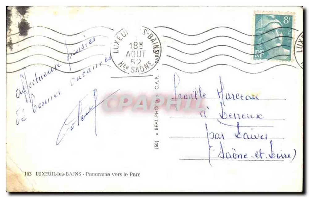 LUXEUIL-les-BAINS — Panorama naar het Park — uitgever C.A.P. n°163 - Achterkant